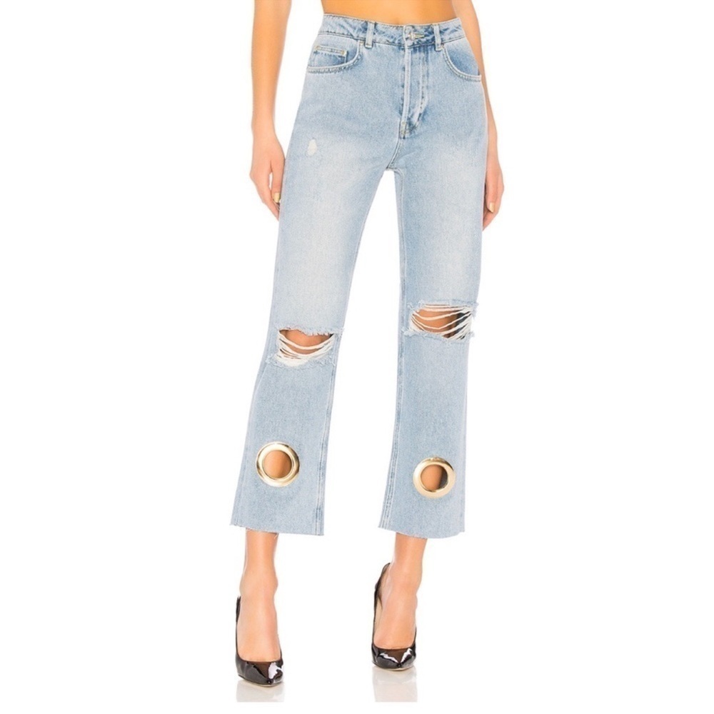 Anine Bing Giovanna Distressed Grommet Crop Jeans Size 27